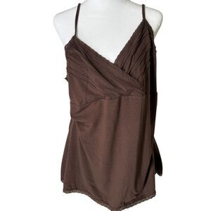 Y2k Vtg Apt 9 Brown Babydoll Tank Top Cami Womens Sz 1X Lace Trim 2000s